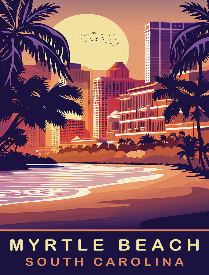 Sunset Digital Art - Myrtle Beach, SC by Long Shot