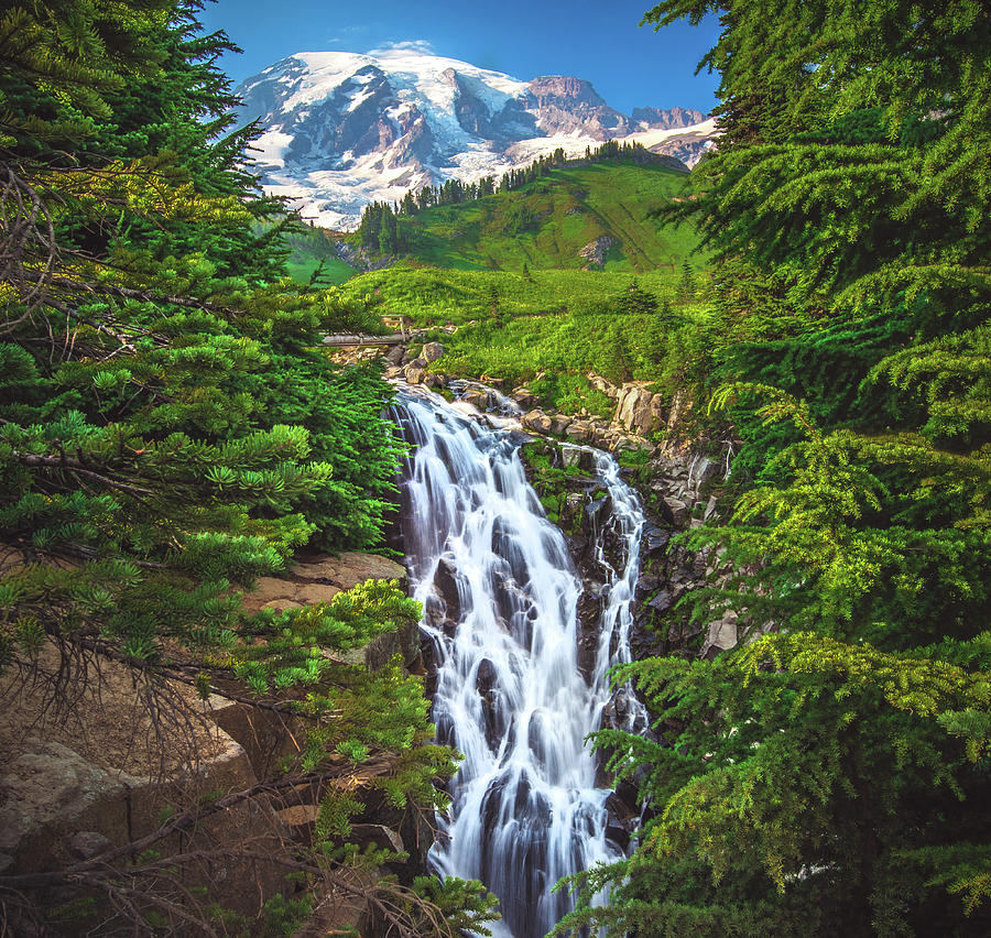 Myrtle Falls and Mount Rainier, Washington State Photograph by Abbie ...