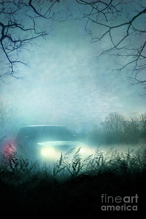 Mysterious Car In Silhouette At Night With Headlamps On Photograph by Lee Avison