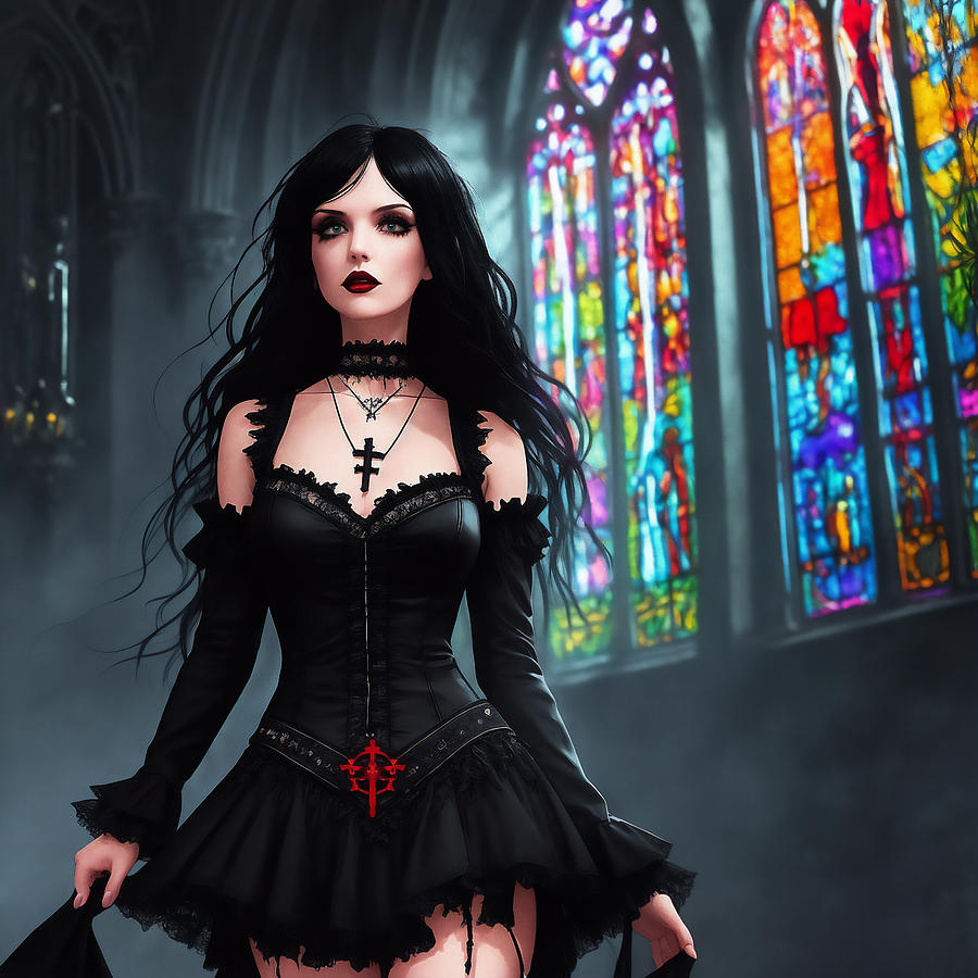 Mysterious Goth Girl Enters The Cathedral Digital Art By Jim Brey