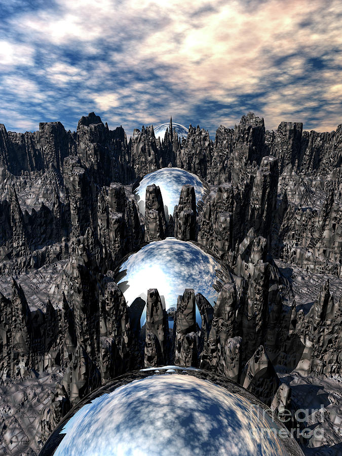 Mysterious Mountain Spheres Digital Art by Phil Perkins