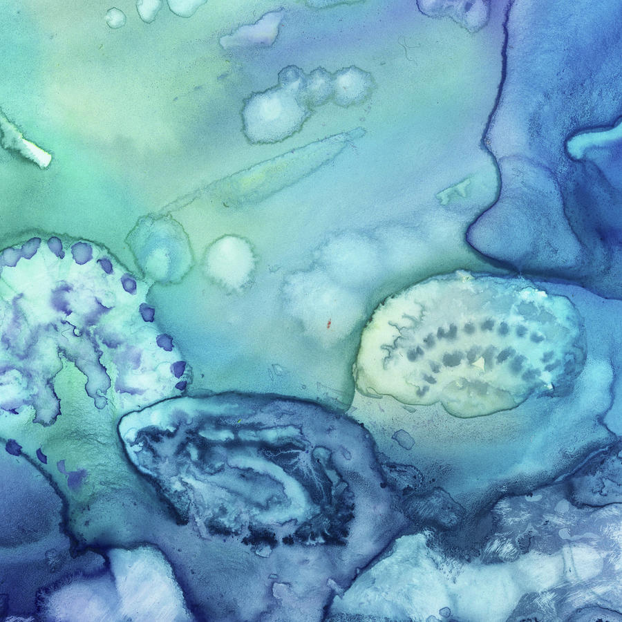 Mysterious Ocean Waters Secrets Under The Sea Abstract Art VI Painting by Irina Sztukowski