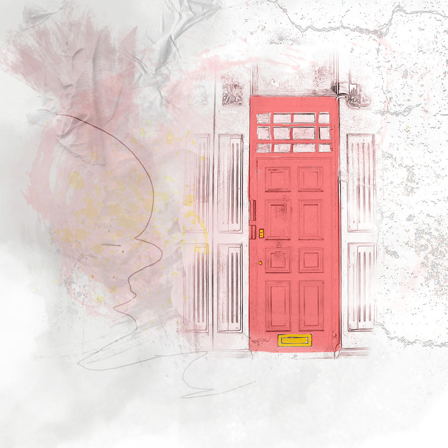Mysterious Red Door Mixed Media by Moira Law