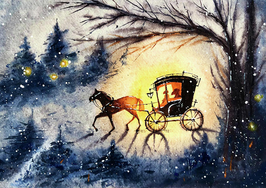 Mystery Carriage in Winter Forest Painting by Tanya Gordeeva