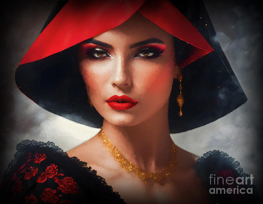 Portrait Digital Art - Mystery Lady in Red by Carol Lowbeer