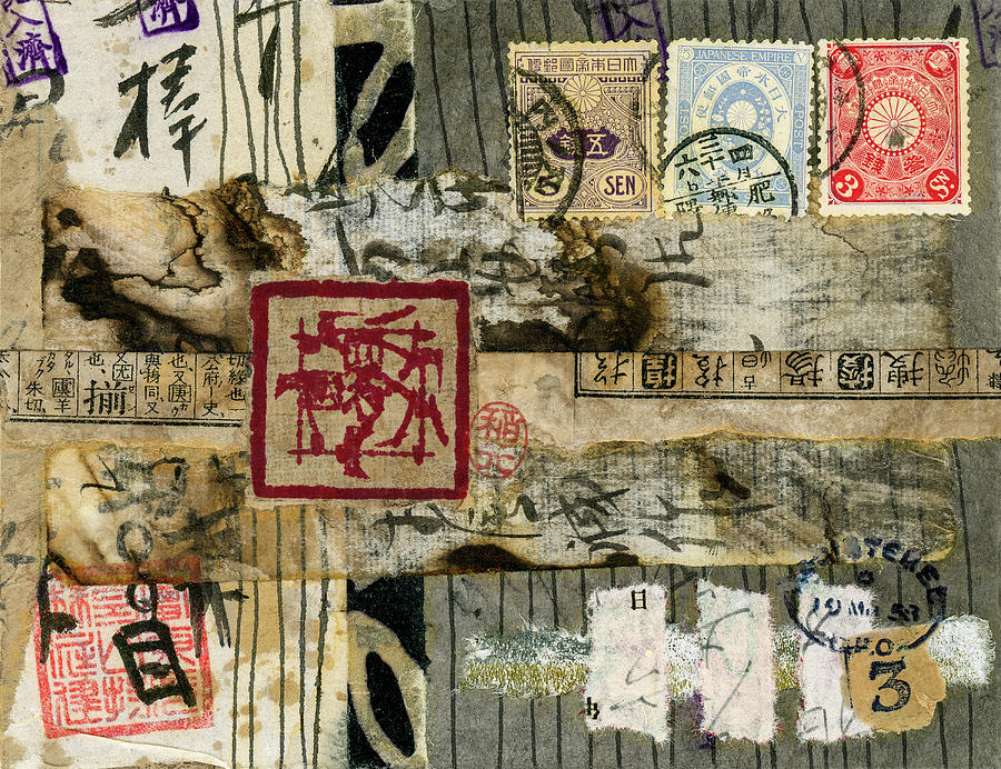 Mystery Markings Japanese Postcard Mixed Media by Carol Leigh