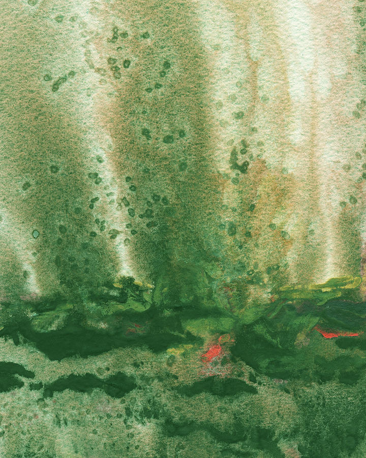 Mystic Landscape Abstract Green Watercolor  Painting by Irina Sztukowski