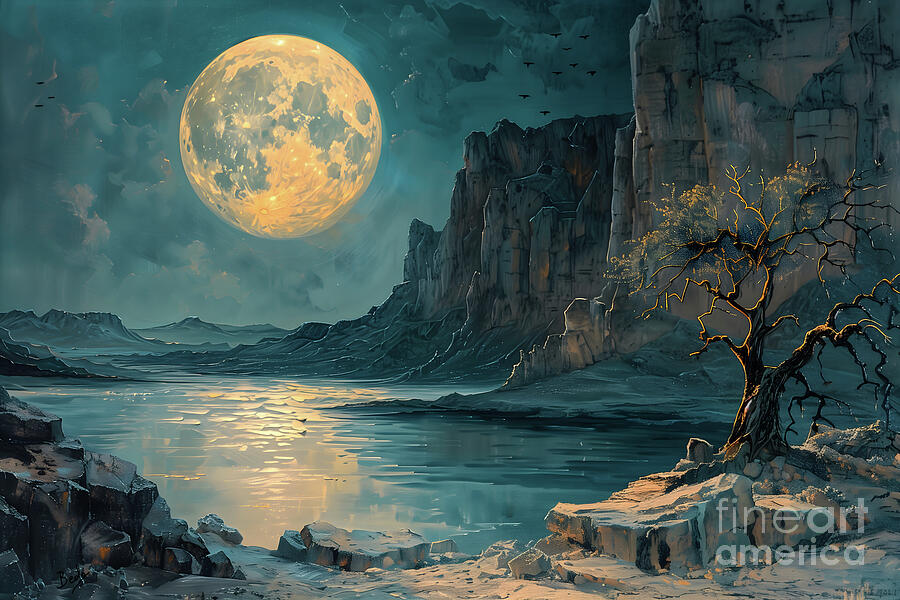 Space Digital Art - Mystic Moon Bay by Peter Awax