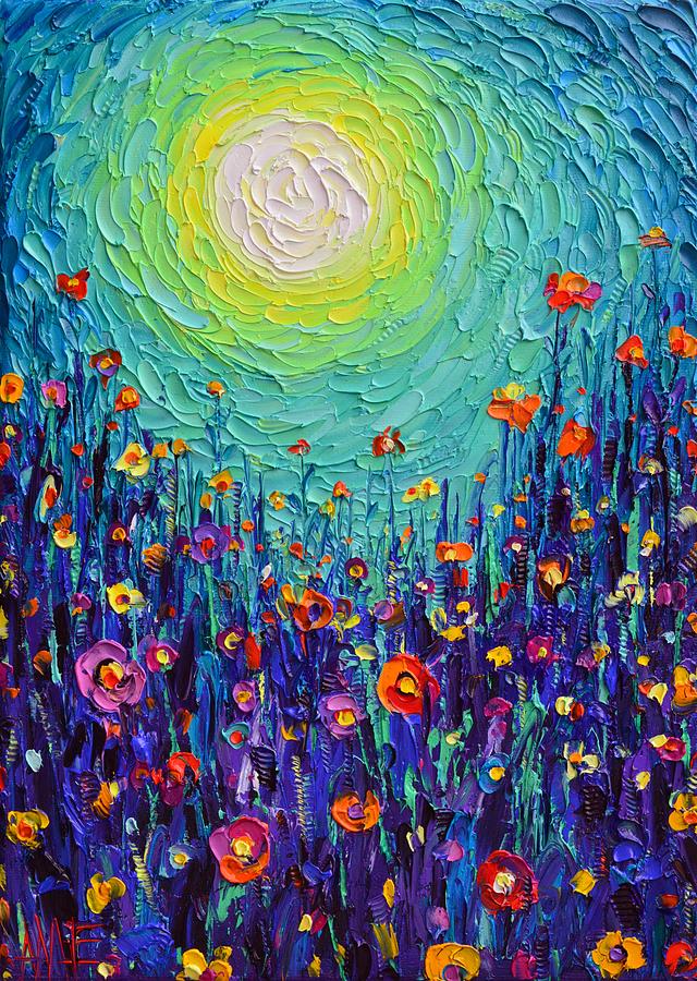 MYSTIC OF A MOONLIT MEADOW commissioned art textural impasto knife oil painting Ana Maria Edulescu Painting by Ana Maria Edulescu