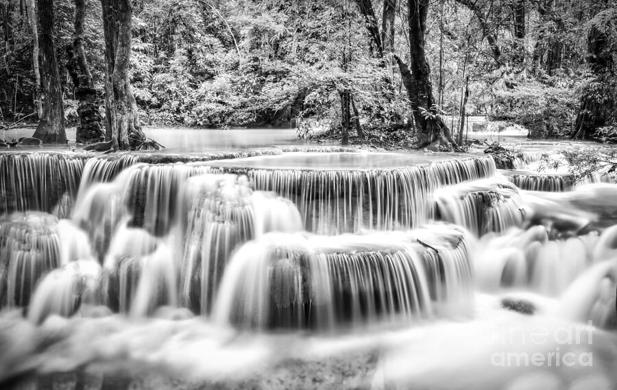 Mystic Waterfall Cascade in Forest Black and White Photograph by Stefano Senise