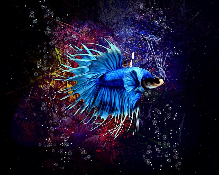 Mystical Blue Crowntail Betta Fish Digital Art