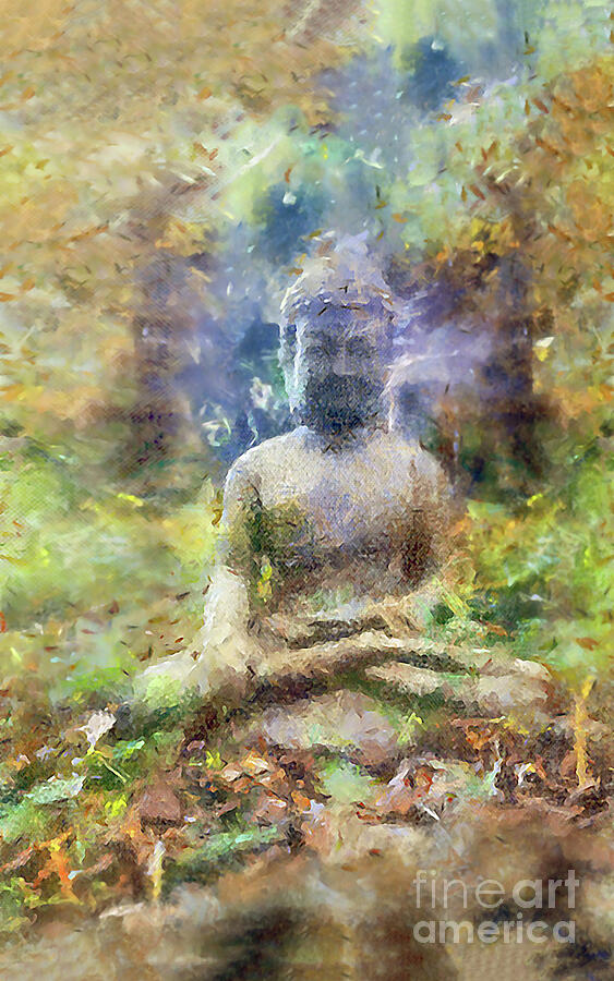 Buddha Digital Art - Mystical Buddha Statue a Surreal Garden by Wernher Krutein