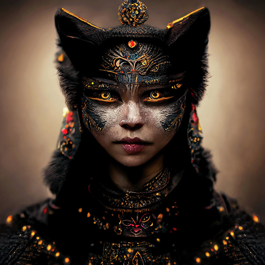 Mystical Cat Woman Warrior Digital Art by Peggy Collins
