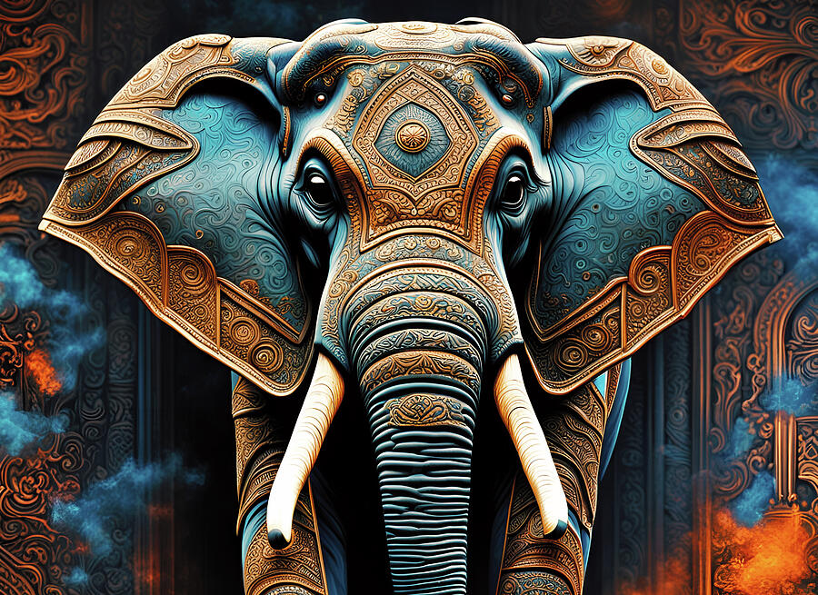 Mystical Cobalt Blue and Gold Elephant Digital Art by Freddy B Mystical Cobalt Blue and Gold Elephant Digital Art by Freddy B