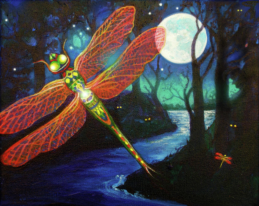 Nature Painting - Mystical Dragonfly by Brenda Ferrimani