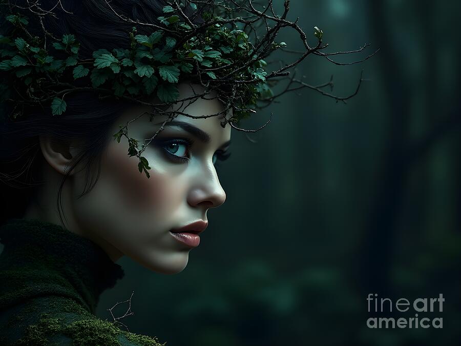 Mystical Forest Portrait Woman with Striking Features and Nature Adornments Digital Art by Sapiens Verbum Mystical Forest Portrait Woman with Striking Features and Nature Adornments Digital Art by Sapiens Verbum