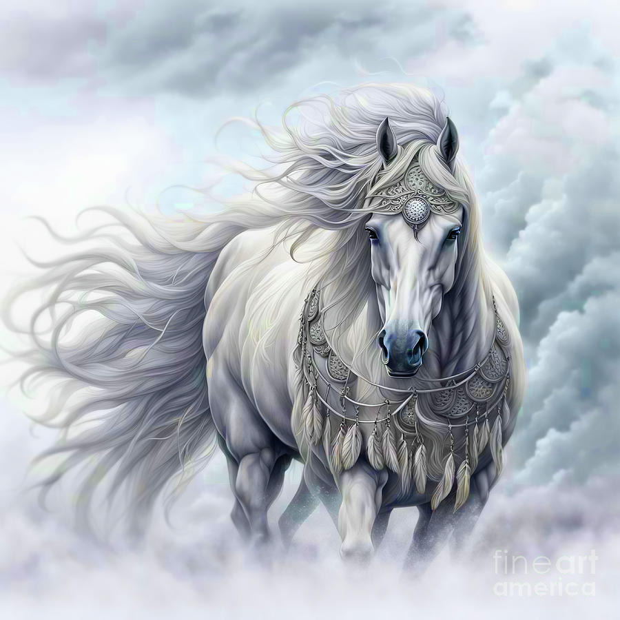 Mystical Horse with Tribal Wear Windblown Mixed Media by Stephanie Laird