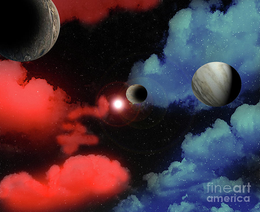 Mystical image of three planets in a disstant solar system Digital Art by Timothy OLeary
