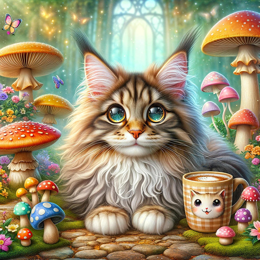Mystical Meows and Mushroom Magic Digital Art by Holly Picano