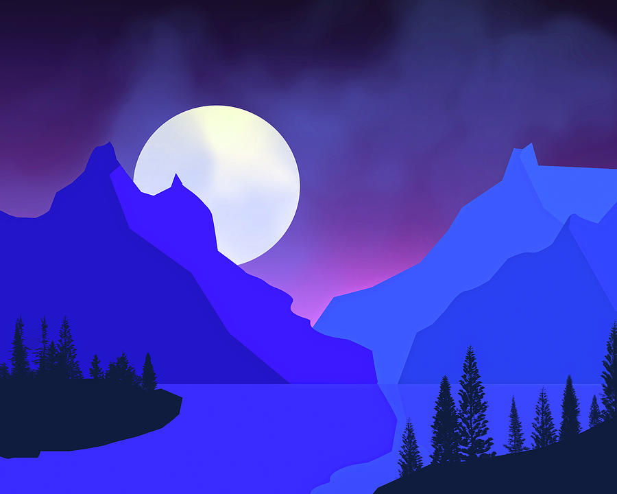 Mystical Mountain Landscape Blue Hour Digital Art by Dan Sproul