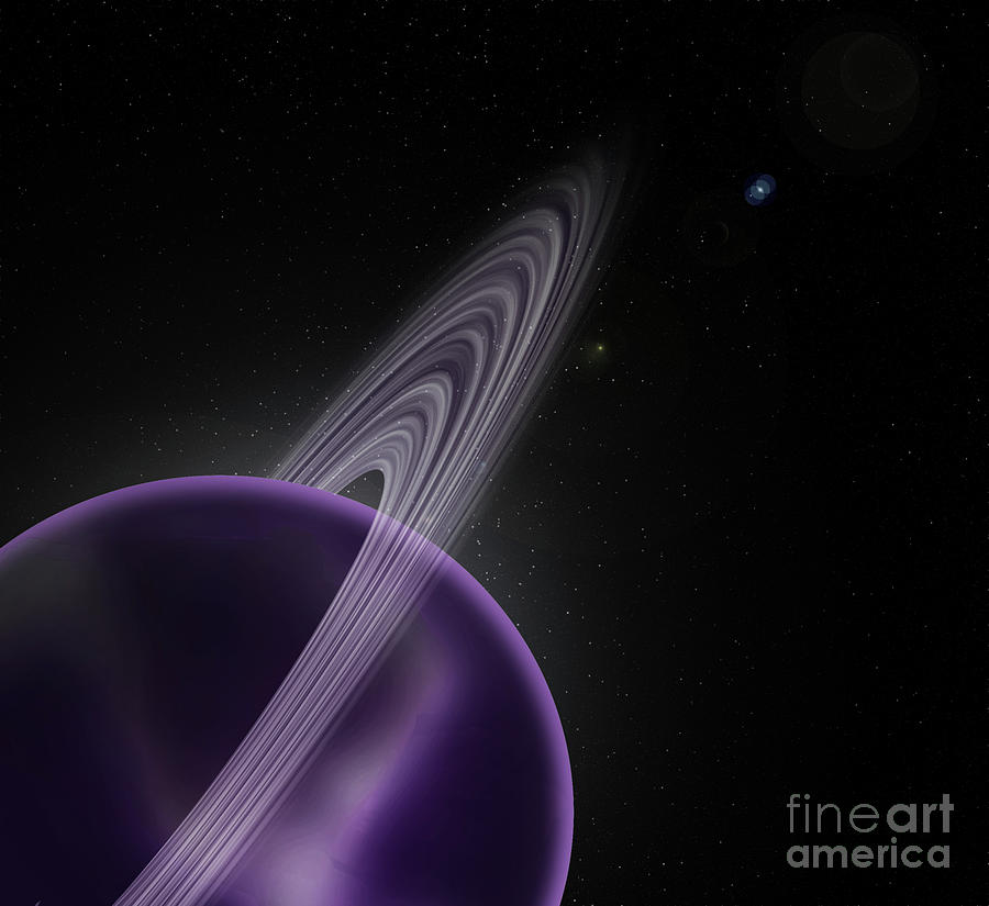 Mystical purple planet with rings in a distant area of the unive Digital Art by Timothy OLeary