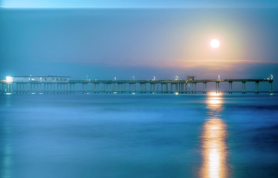 Mystical Summer Moon Ocean Beach Pier Photograph by Joseph S Giacalone