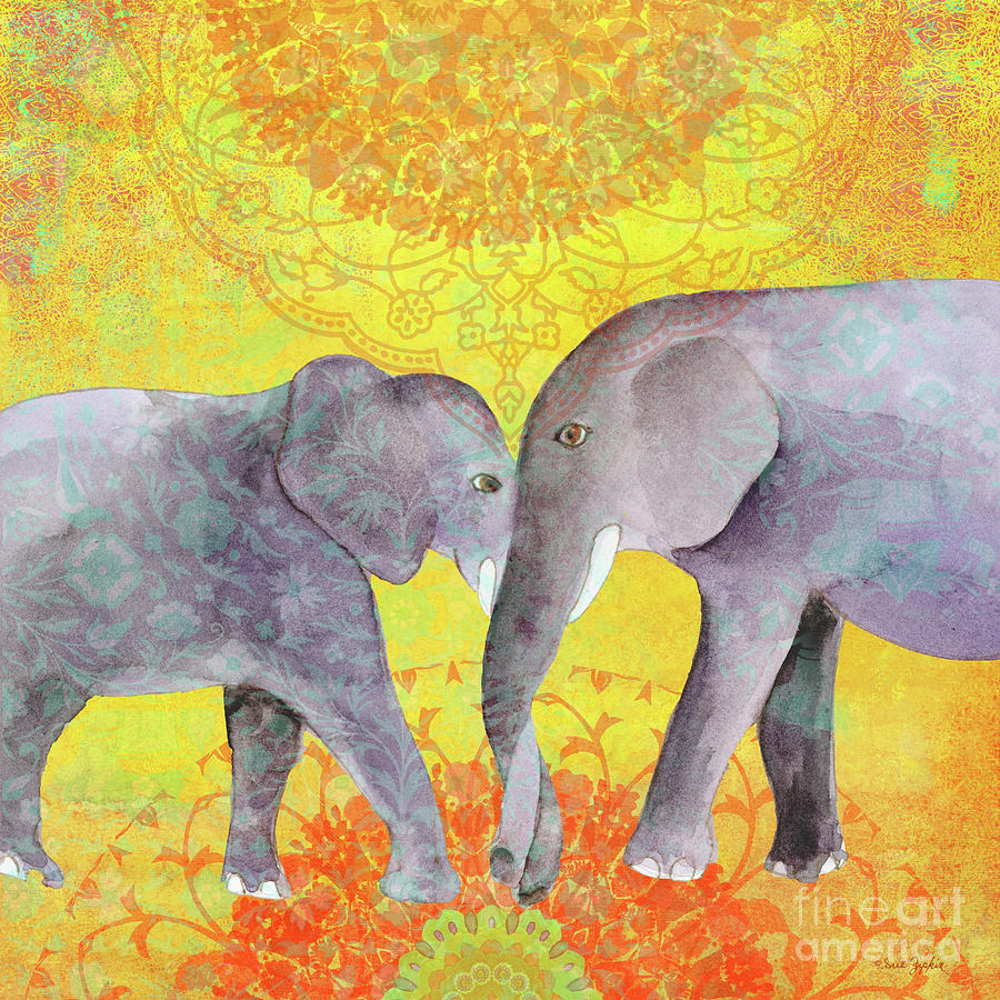 Mystical Sunshine Elephants Painting by Sue Zipkin