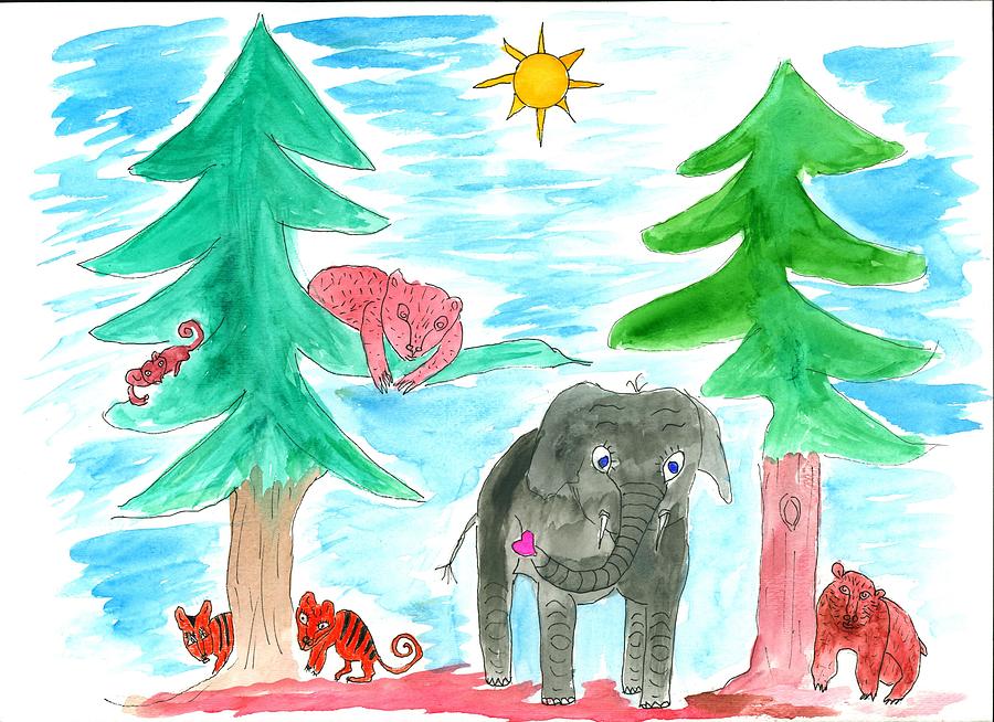 Mystical Forest Painting - Mystical Woods with Elephoot by Helen Holden-Gladsky