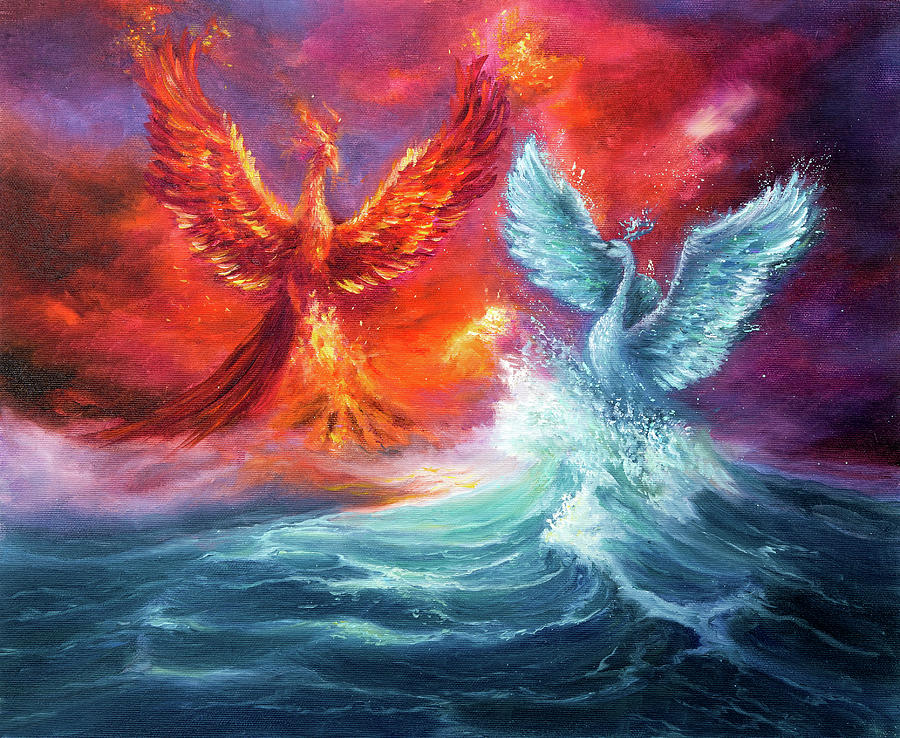Mythology Phoenix And Spiritual Swan Painting