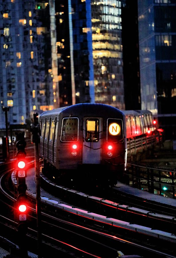 N Train Nightscape - An Astoria Line Impression Photograph by Steve Ember