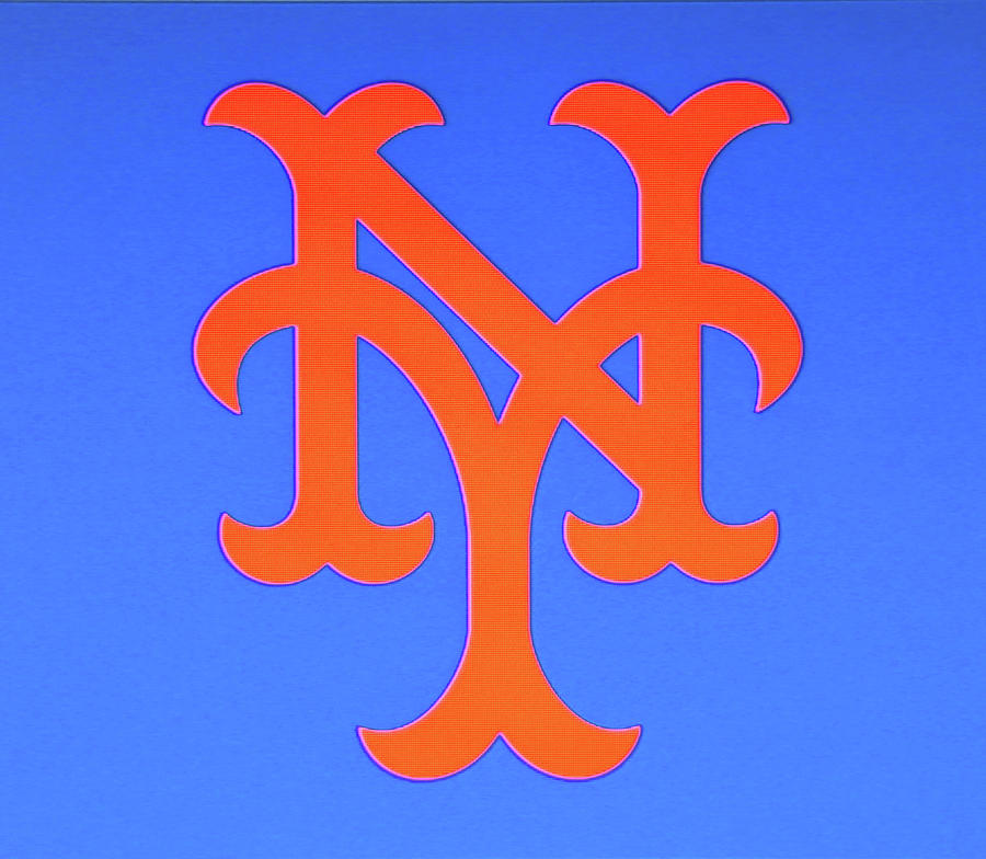 N Y Mets Logo - Orange on Blue by Allen Beatty