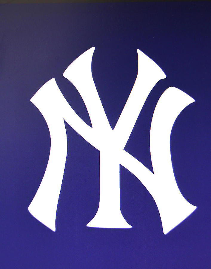 N Y Yankees Logo - White on Blue Photograph by Allen Beatty - Pixels