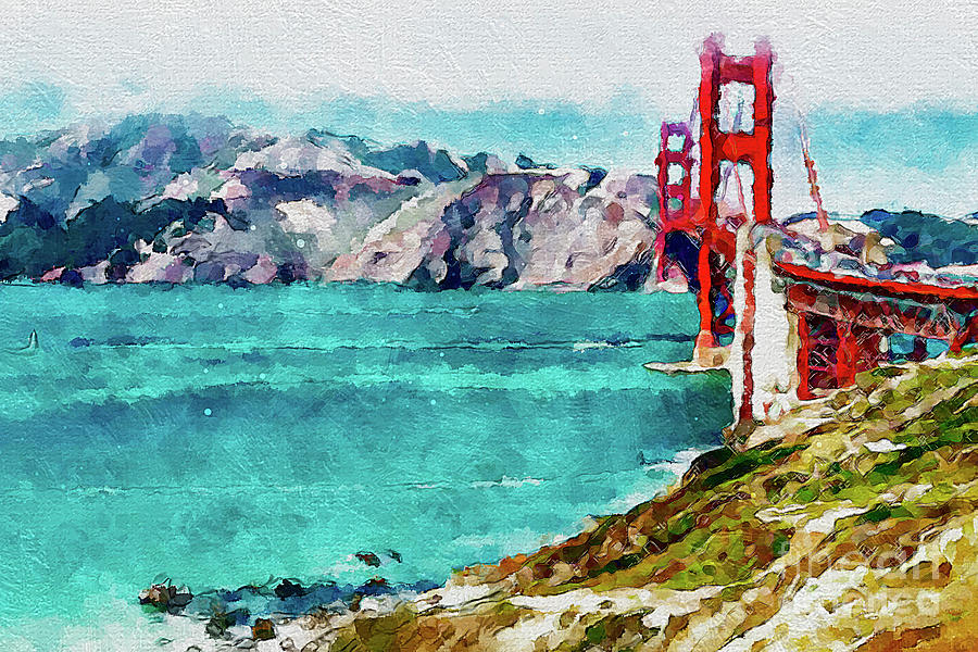 N1809 USA Mountains Rivers Bridges San Francisco Nature Digital Art by ...