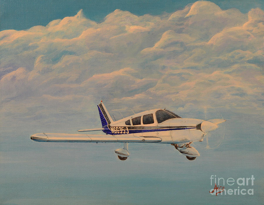N6635J Piper Cherokee Airplane Painting by Aicy Karbstein
