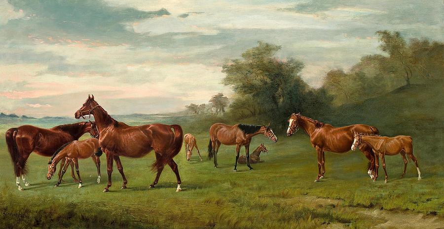 NA JAMES LYNWOOD PALMER 1868 1941 Mares and foals at Lavington Painting ...