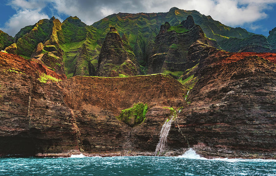Mountain Photograph - Na Pali Runoff Waterfall - Kauai, Hawaii by Abbie Matthews