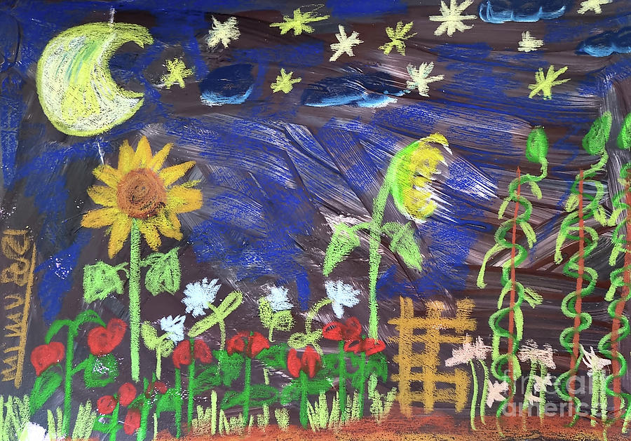Nachts im Garten - In the Garden at Night Mixed Media by Mimulux Patricia No