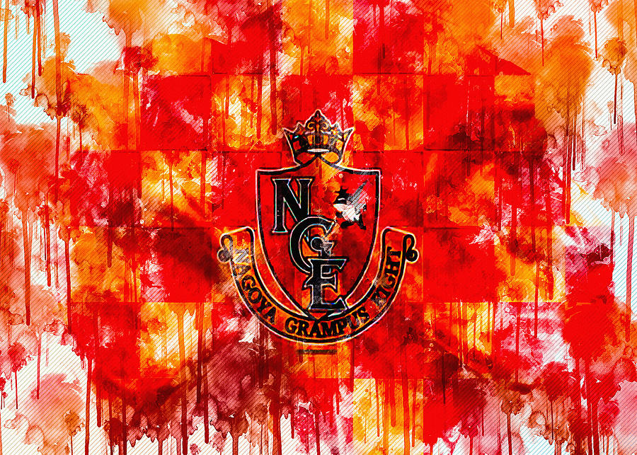 Nagoya Grampus Logo Creative Art Orange Red Checkered Flag Digital Art ...