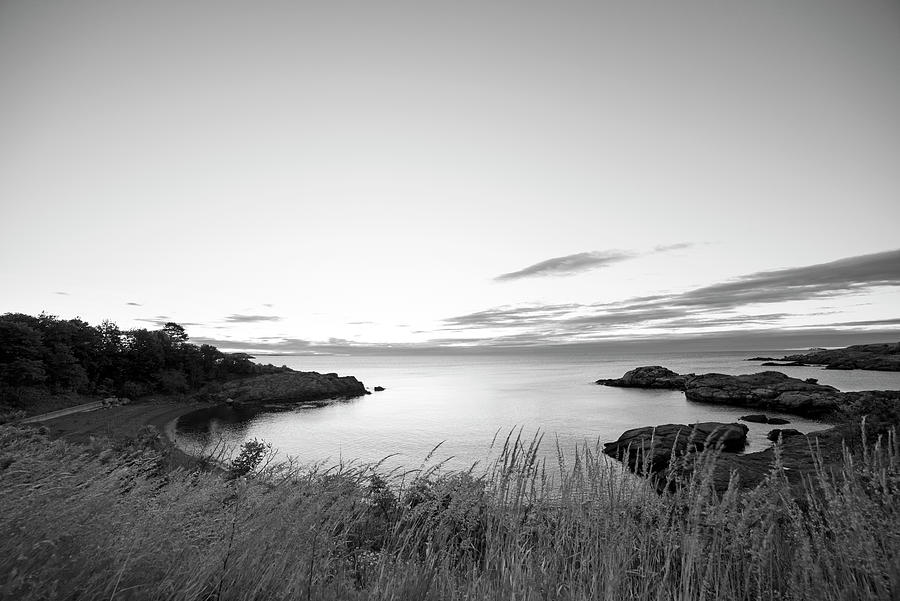 Nahant MA Castle Rock Beach Dawn Black and White Photograph by Toby McGuire