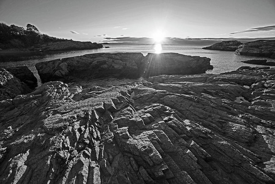 Nahant MA Castle Rock Carved Rock Black and White Photograph by Toby McGuire
