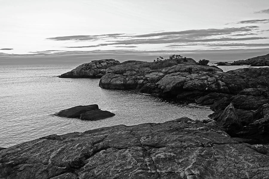 Nahant MA Castle Rock Dawn Black and White Photograph by Toby McGuire