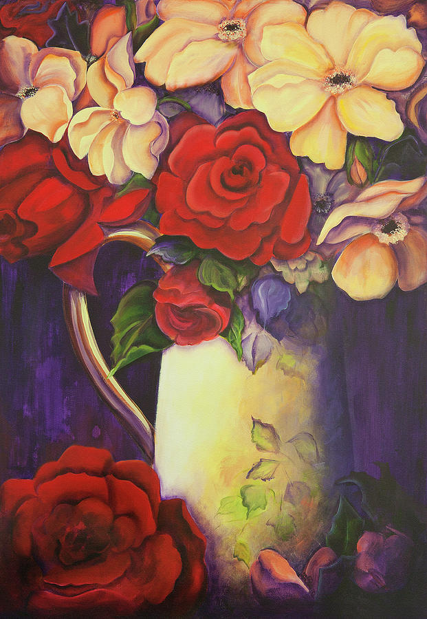 Naive Still Life With Roses Painting by Theresa Tahara