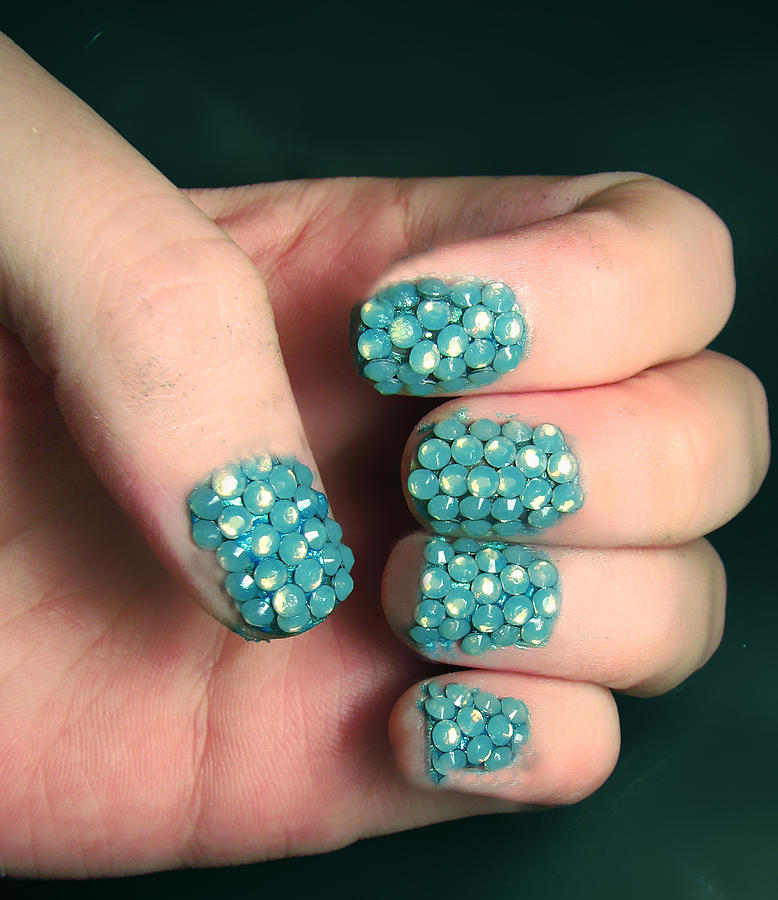 Nail Art with aqua crystals Photograph by Courtney Rhodes