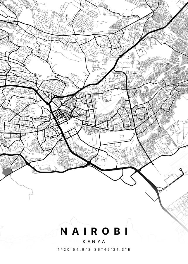 Nairobi, Kenya Light Detailed City Map Digital Art by Abigail Solaja ...