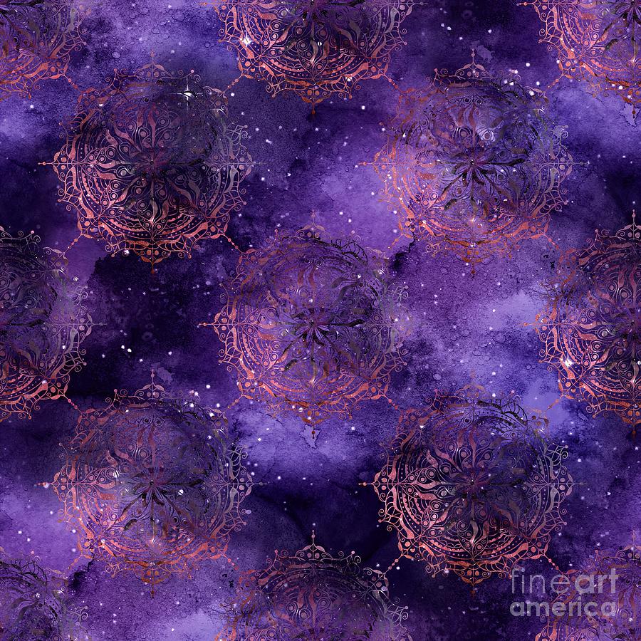 Nakama - Purple Watercolor Mandala Galaxy Dharma Pattern Digital Art by Sambel Pedes