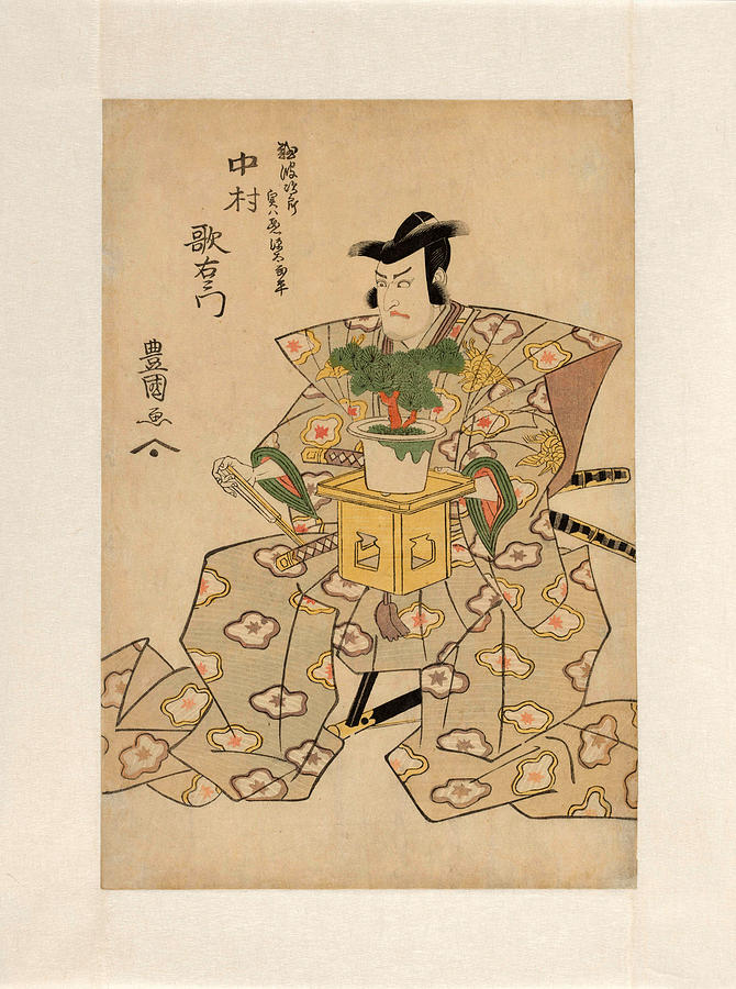 Nakamura Utaemon III with bonsai tree Drawing by Utagawa Toyokuni