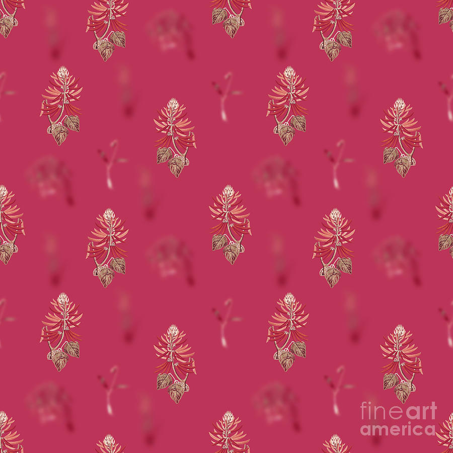 Naked Flowering Erythrina Botanical Seamless Pattern In Viva Magenta N 1100 Mixed Media By Holy