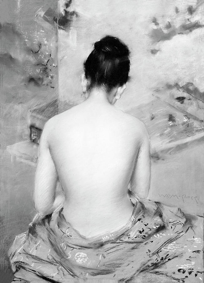 Naked Japanese Woman BW Painting by Bob Pardue