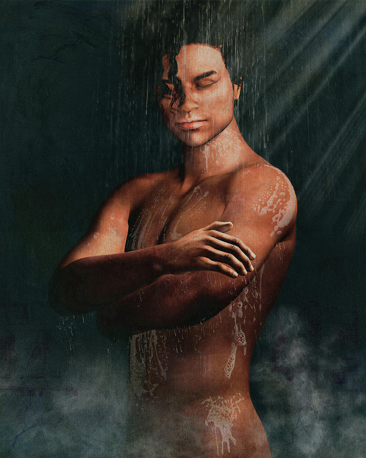 Naked man taking a shower Digital Art by Jan Keteleer