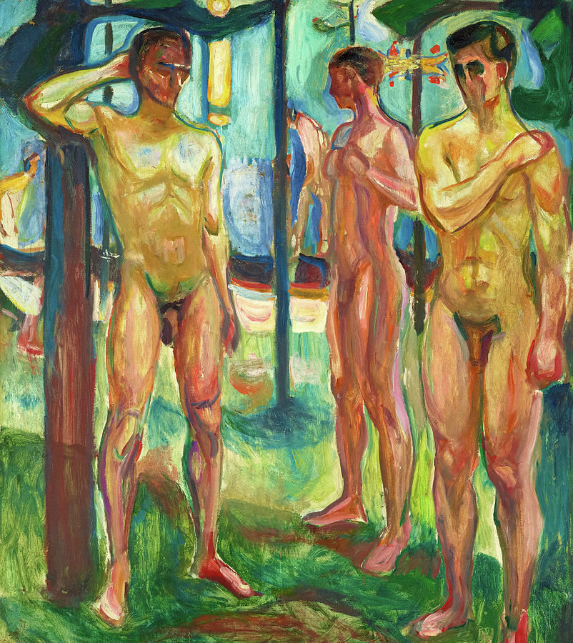 Edvard Munch Painting - Naked Men in Landscape by Edvard Munch